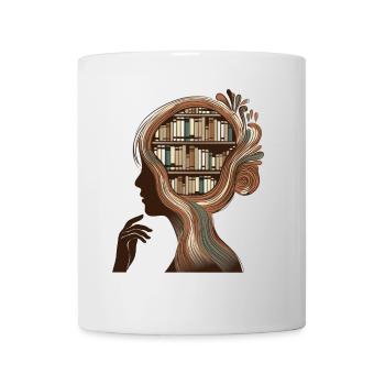 Bücher Kopf Illustration Denken Wissen - Tasse - Weiß - Vorne