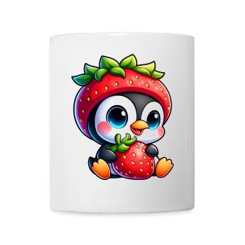 Lustiger Pinguin Erdbeere Hut Cartoon Frucht - Tasse - Weiß - Vorne