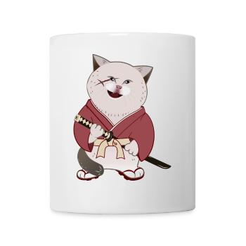 Cute Chubby Samurai Cat holding Katana - Mug - white - Front