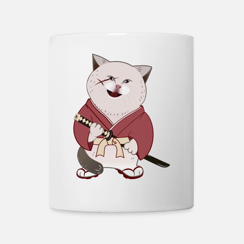 Süße mollige Samurai-Katze mit Katana - Tasse - Weiß