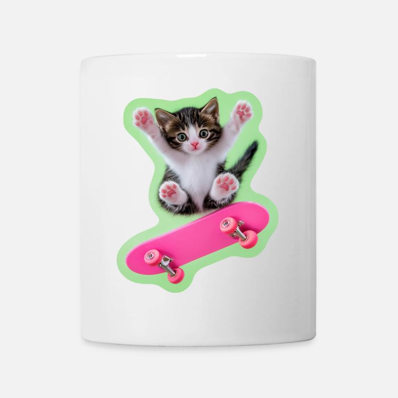 Skater Kitty with pink skateboard - Mug - white