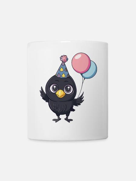 Rabe Krähe Geburtstag Comic Niedlich - Tasse - Weiß