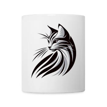 Katzen Silhouette Tribal Katze, Cat Tattoo - Tasse - Weiß - Vorne