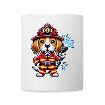 Beagle Feuerwehrmann Design - Tasse - Weiß - Vorne