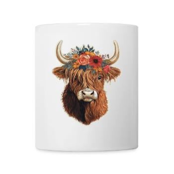 Bovins Highland avec fleurs - Mug blanc - blanc - Devant
