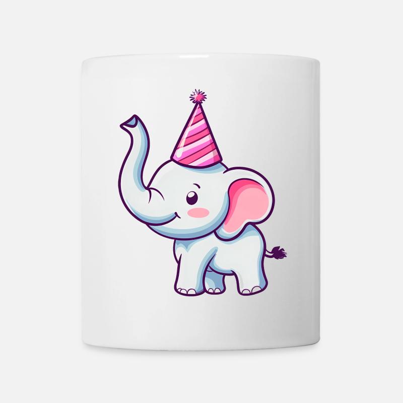 Süßer glücklicher Elefant mit Partyhut - Geburtstag - Tasse - Weiß