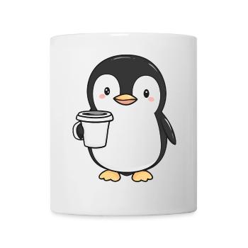 Cute Penguin Holding Coffee Cup - Adorable Design - Mug - white - Front