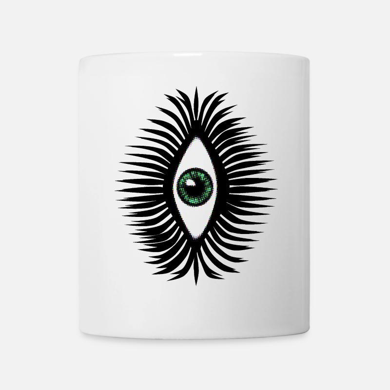 Glücksamulett Auge psychedelisch grün vertikal - Tasse - Weiß