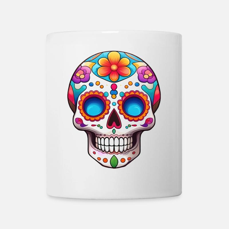 Vibrant Sugar Skull Floral Mexican - Mug - white