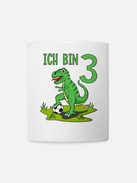Dinosaurier Rex Fußball 3 Geburtstag - Tasse - Weiß