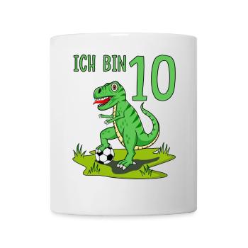 Dinosaurier Rex Fußball 10 Geburtstag - Tasse - Weiß - Vorne
