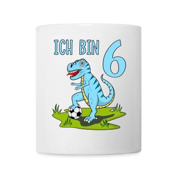 Dinosaure Rex Football 6 Anniversaire Bleu - Mug blanc - blanc - Devant