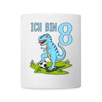Dinosaure Rex Football 8 Anniversaire Bleu - Mug blanc - blanc - Devant