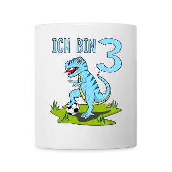 Dinosaure Rex Football 3 Anniversaire Bleu - Mug blanc - blanc - Devant