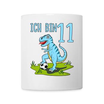 Dinosaur Rex Football 11th Birthday Blue - Mug - white - Front