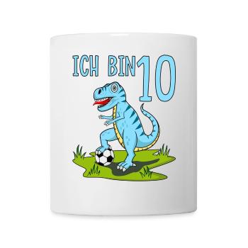Dinosaurier Rex Fußball 10 Geburtstag Blau - Tasse - Weiß - Vorne