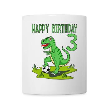 Dinosaur Rex Football 3 Happy Birthday Green - Mug - white - Front