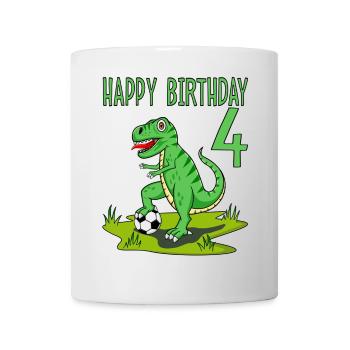 Dinosaur Rex Football 4 Happy Birthday Green - Mug - white - Front