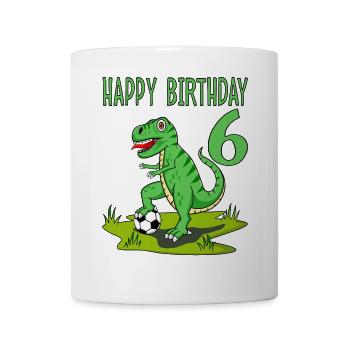Dinosaurier Rex Fußball 6 Happy Birthday Grün - Tasse - Weiß - Vorne