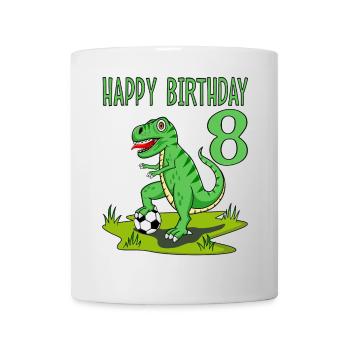 Dinosaurier Rex Fußball 8 Happy Birthday Grün - Tasse - Weiß - Vorne