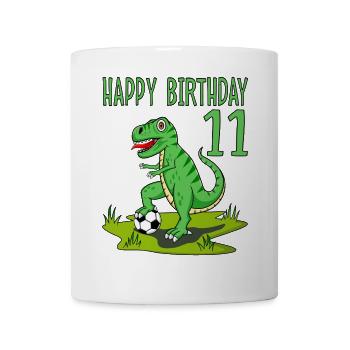 Dinosaurier Rex Fußball 11 Happy Birthday Grün - Tasse - Weiß - Vorne