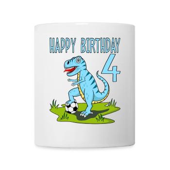 Dinosaur Rex Football 4 Happy Birthday Blue - Mug - white - Front