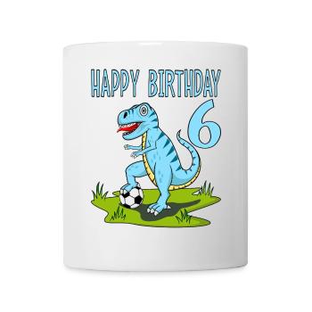 dinosaure rex football 6 joyeux anniversaire bleu - Mug blanc - blanc - Devant
