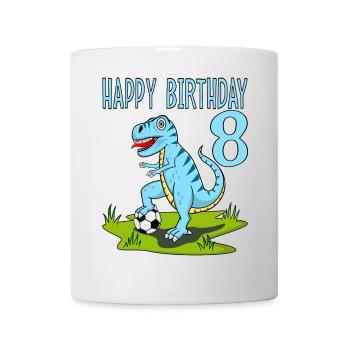 Dinosaur Rex Football 8 Happy Birthday Blue - Mug - white - Front