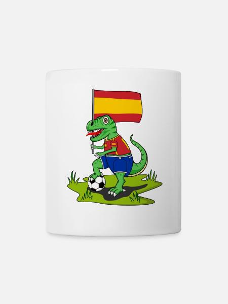 Spanien Flagge Dinosaurier Rex Fußball - Tasse - Weiß