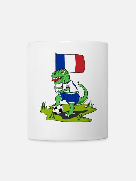 Frankreich Flagge Dinosaurier Rex Fußball - Tasse - Weiß