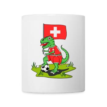 Schweiz Flagge Dinosaurier Rex Fußball  - Tasse - Weiß - Vorne