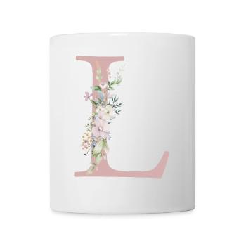 L Monogram, Floral, Personnalisable - Mug blanc - blanc - Devant