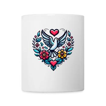 Dove of peace with flowers and red heart - Mug - white - Front