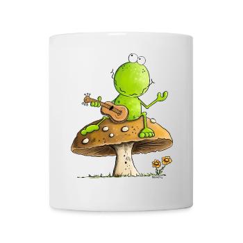 Frosch Mit Aktustik Gitarre Cottagecore Pilz - Tasse - Weiß - Vorne
