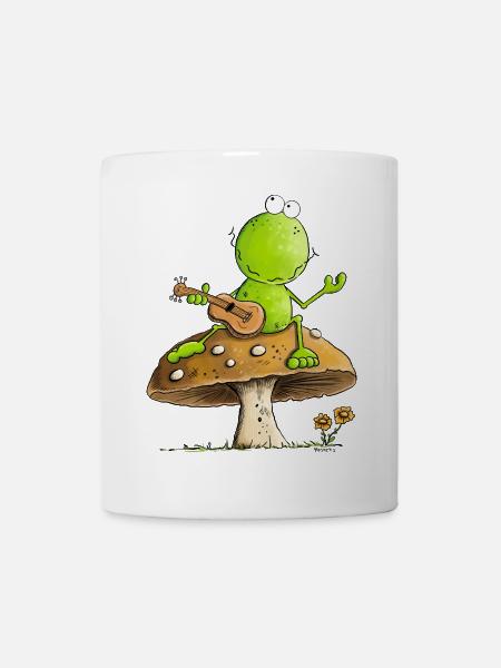 Frosch Mit Aktustik Gitarre Cottagecore Pilz - Tasse - Weiß