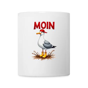 Seemann Möwe im Wattenmeer mit Moin - Tasse - Weiß - Vorne