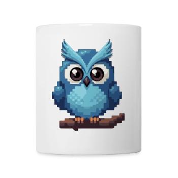 Pixel Eule – Retro 8-Bit Style - Tasse - Weiß - Vorne