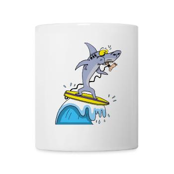 Shark and surfing - Mug - white - Front
