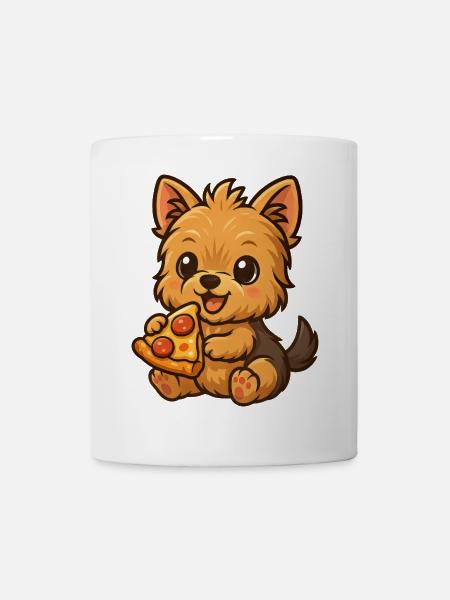 Süßer Yorkshire Terrier Pizza Cartoon - Tasse - Weiß