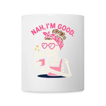 Pink Retro Skeleton with Coffee and Heart Shades - Mug - white - Front
