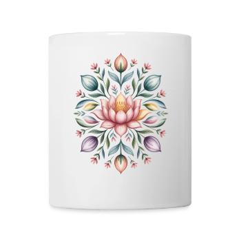 Lotusblüten-Mandala mit floralen Details - Tasse - Weiß - Vorne