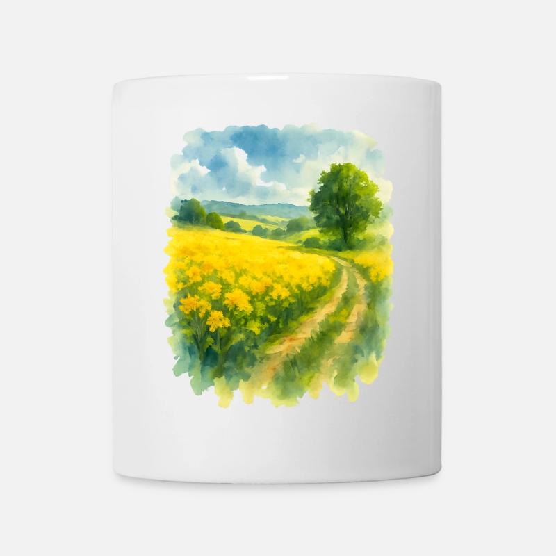 Frühlingshafte Landschaft mit Rapsfeld - Tasse - Weiß