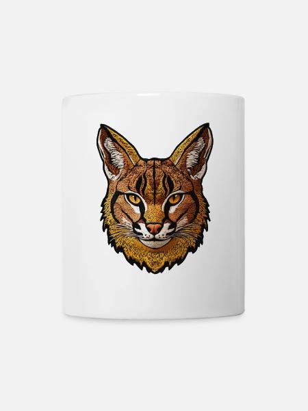 Karakal Kopf – Stickerei Look Wildkatzen-Design - Tasse - Weiß