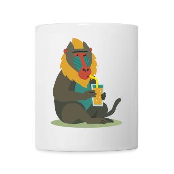 colorful mandrill enjoying a glass of juice in a relaxed manner - Mug - white - Front