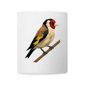 Polygonaler Distelfink – Geometrische Eleganz - Tasse - Weiß - Vorne