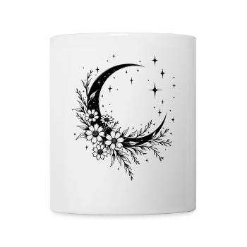 Crescent Moon with Flowers and Stars – Boho Design - Mug - white - Front