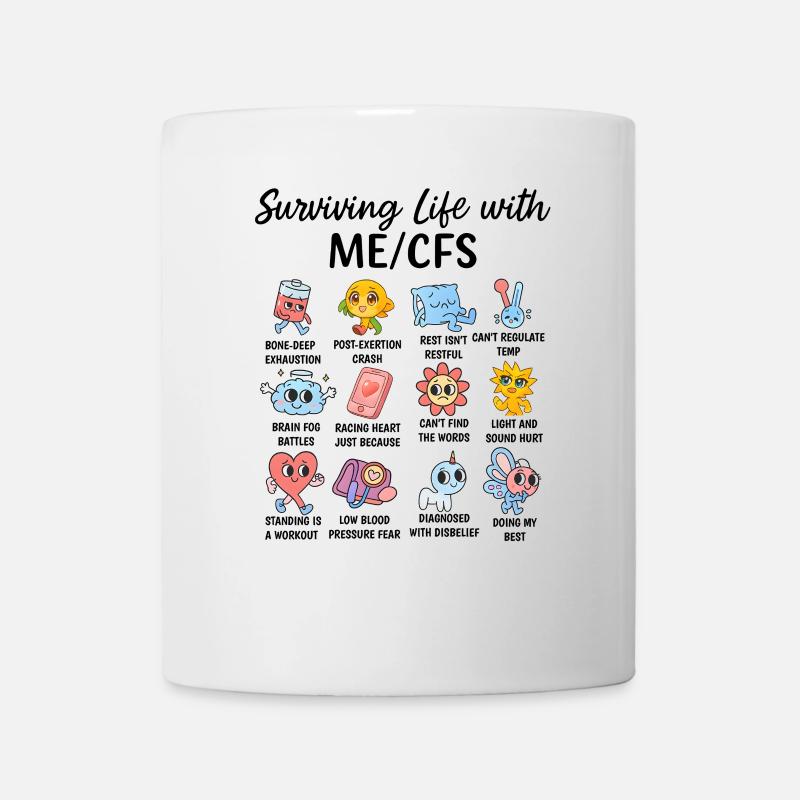 ME/CFS Alltag überleben – Symptom Comic - Tasse - Weiß