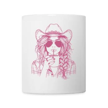 Sippin' in Style – Cool Cow Girl with Drink - Mug - white - Front