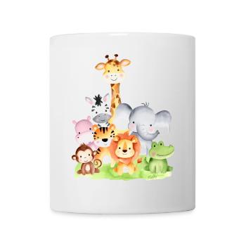 Niedliche afrikanische Tiere – 🦁 🐵 🐊 in Aquarel - Tasse - Weiß - Vorne