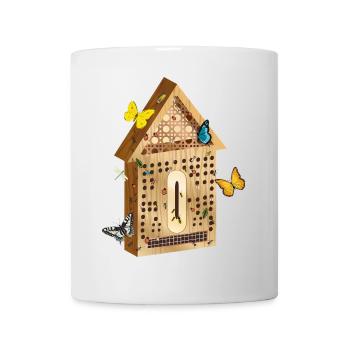 Wood look insect hotel with insects illustration - Mug - white - Front